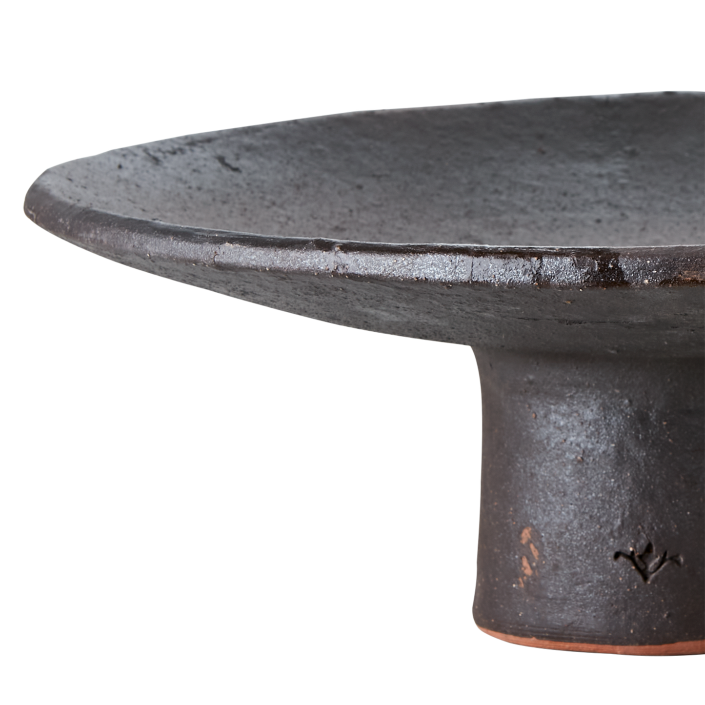 Wooden black tray on pedestal
