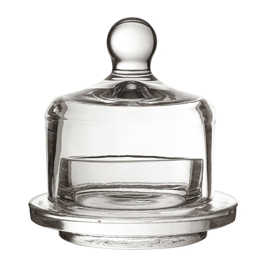Small round glass butter dish