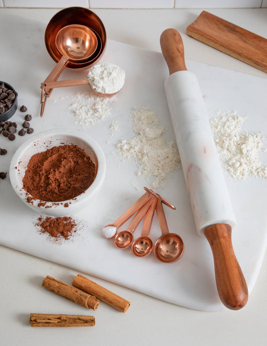 Marble & wood rolling pin with rest