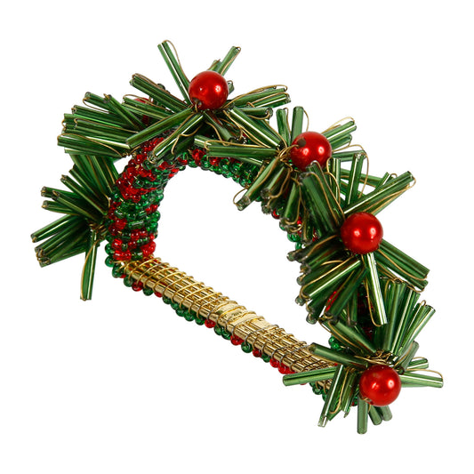 Festive Holly Beaded Demilune Napkin Ring