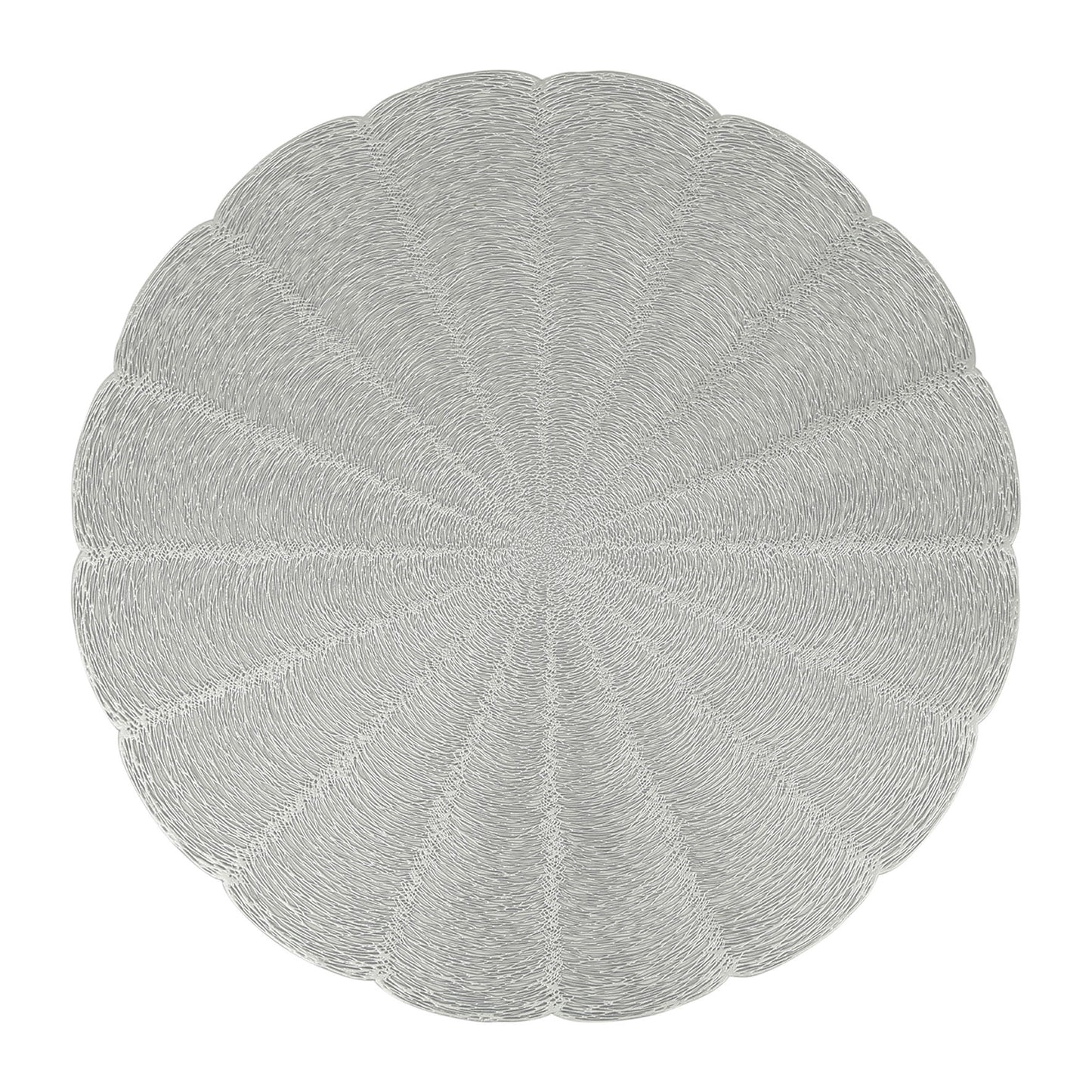 Round scalloped silver placemat