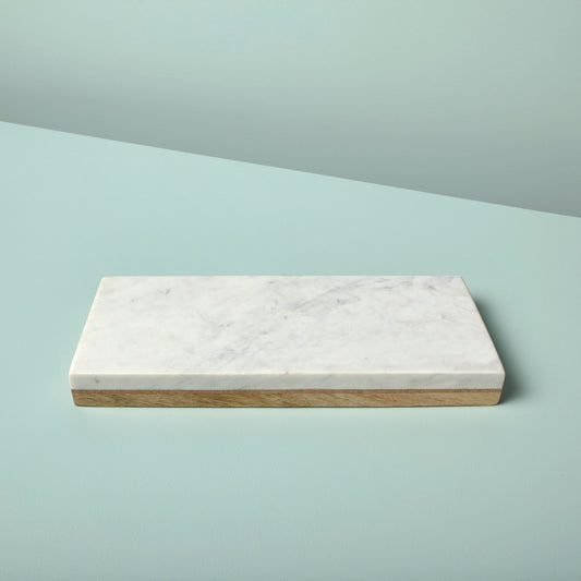 White marble & wood reversible rectangular board