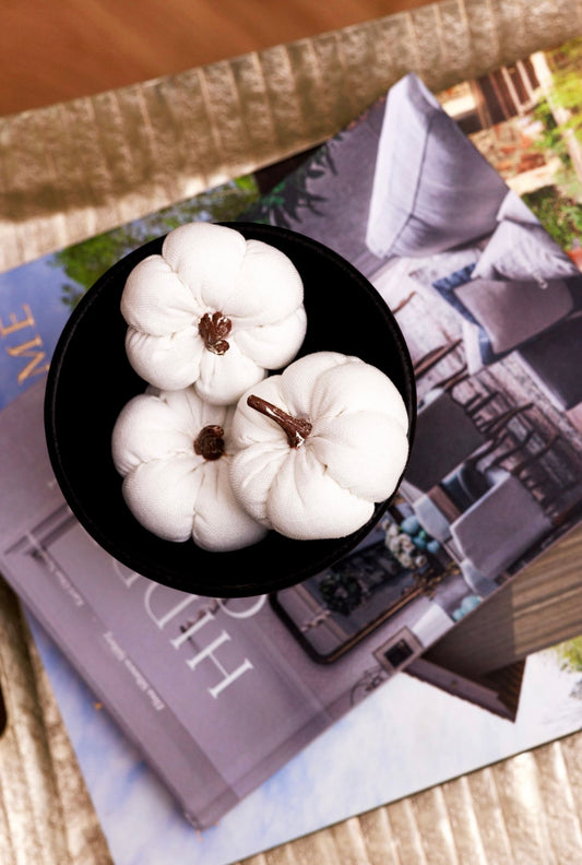 Set of three white linen pumpkins