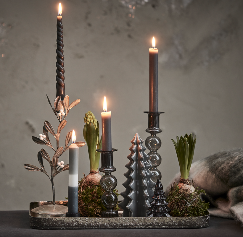 Dark grey twisted tapered candles, set of 2