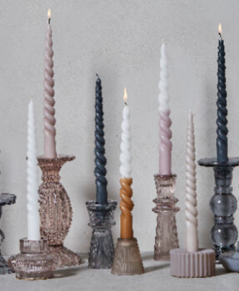 White twisted tapered candles, set of 2