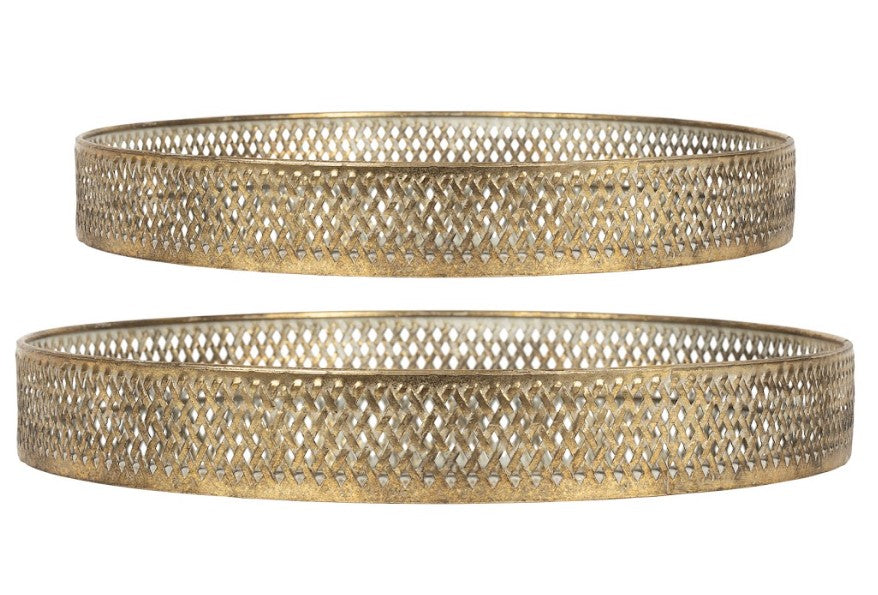 Set of 2 iron & mirror gold trays