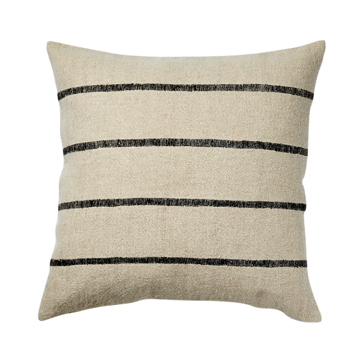 Striped neutral linen cushion, 50x50