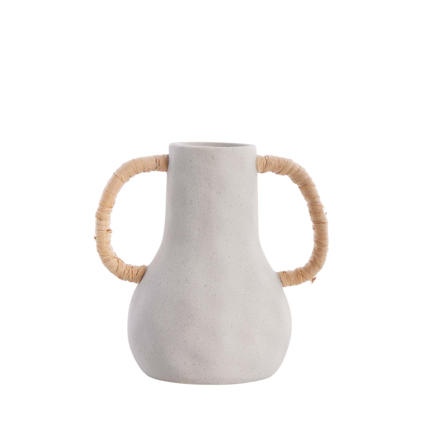 Small grey ceramic vase with woven handles