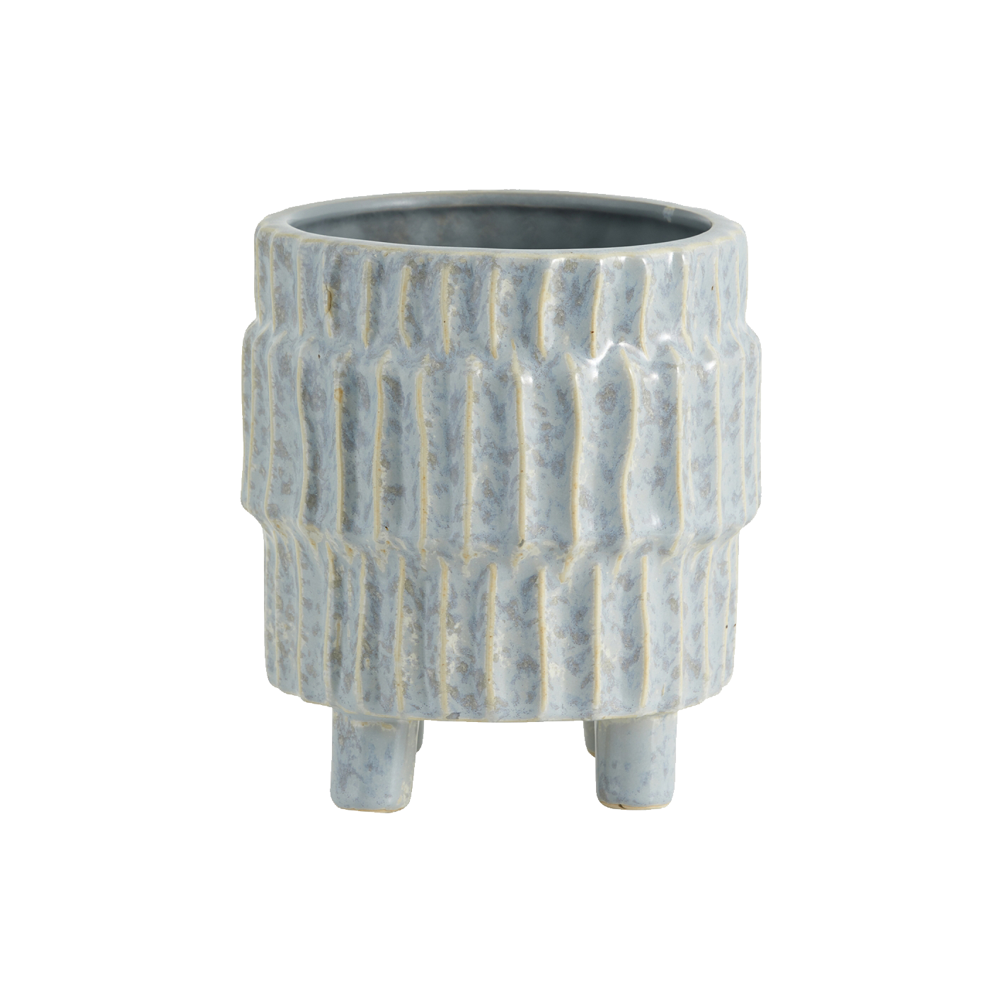Blue textured ceramic planter with feet, ⌀14 x H15 cm
