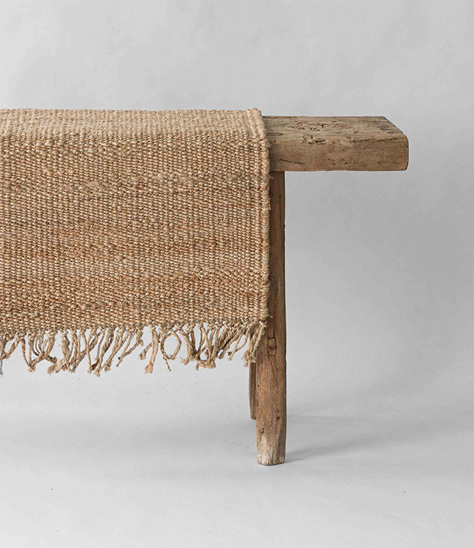 Handwoven fringed hemp rug, 60x90, sand