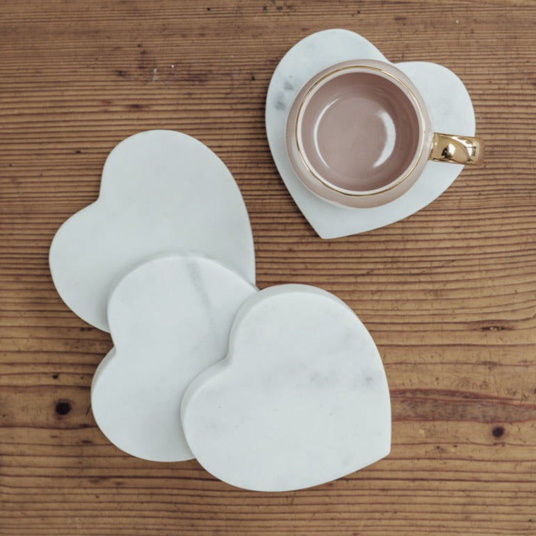 Heart-shaped marble coasters, set of 4