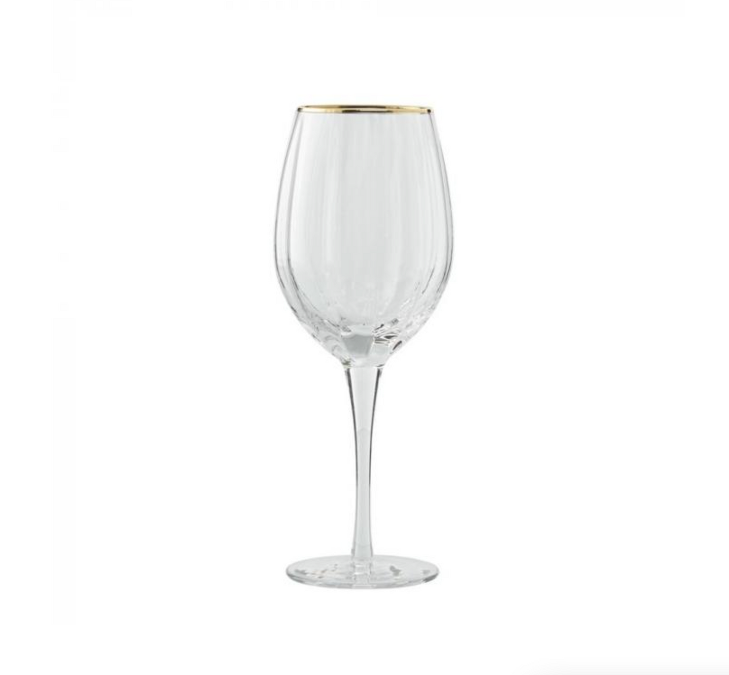 Gold-rimmed white wine glass