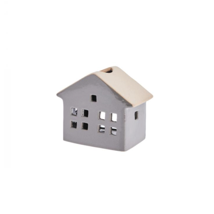 Medium ceramic house candleholder, grey