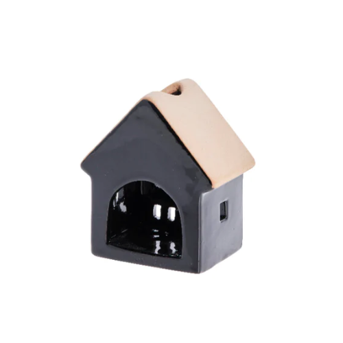 Small ceramic house candleholder, black
