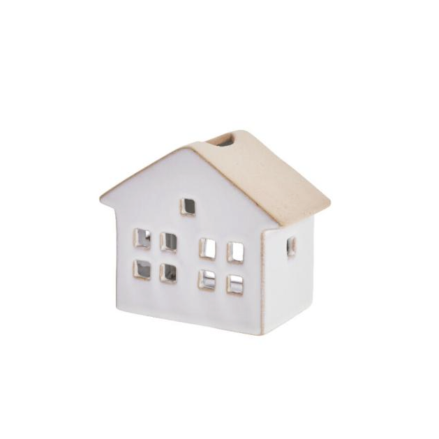 Medium ceramic house candleholder, white