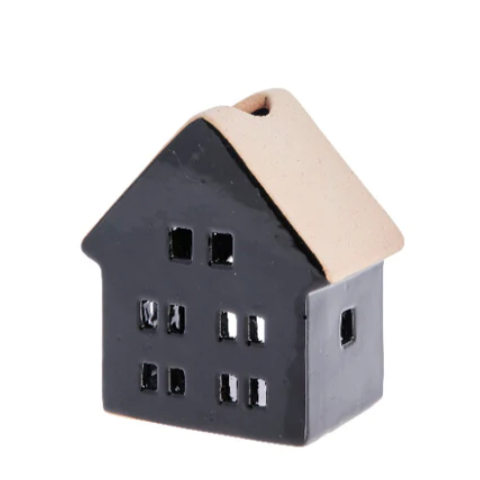 Small ceramic house candleholder, black