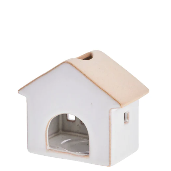 Medium ceramic house candleholder, white