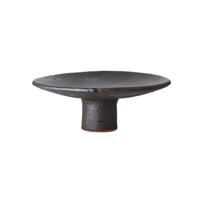 Wooden black tray on pedestal