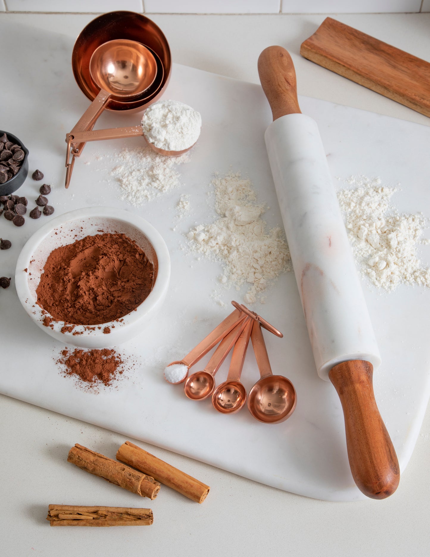 Marble & wood rolling pin with rest