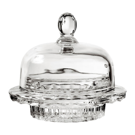 Round glass butter dish