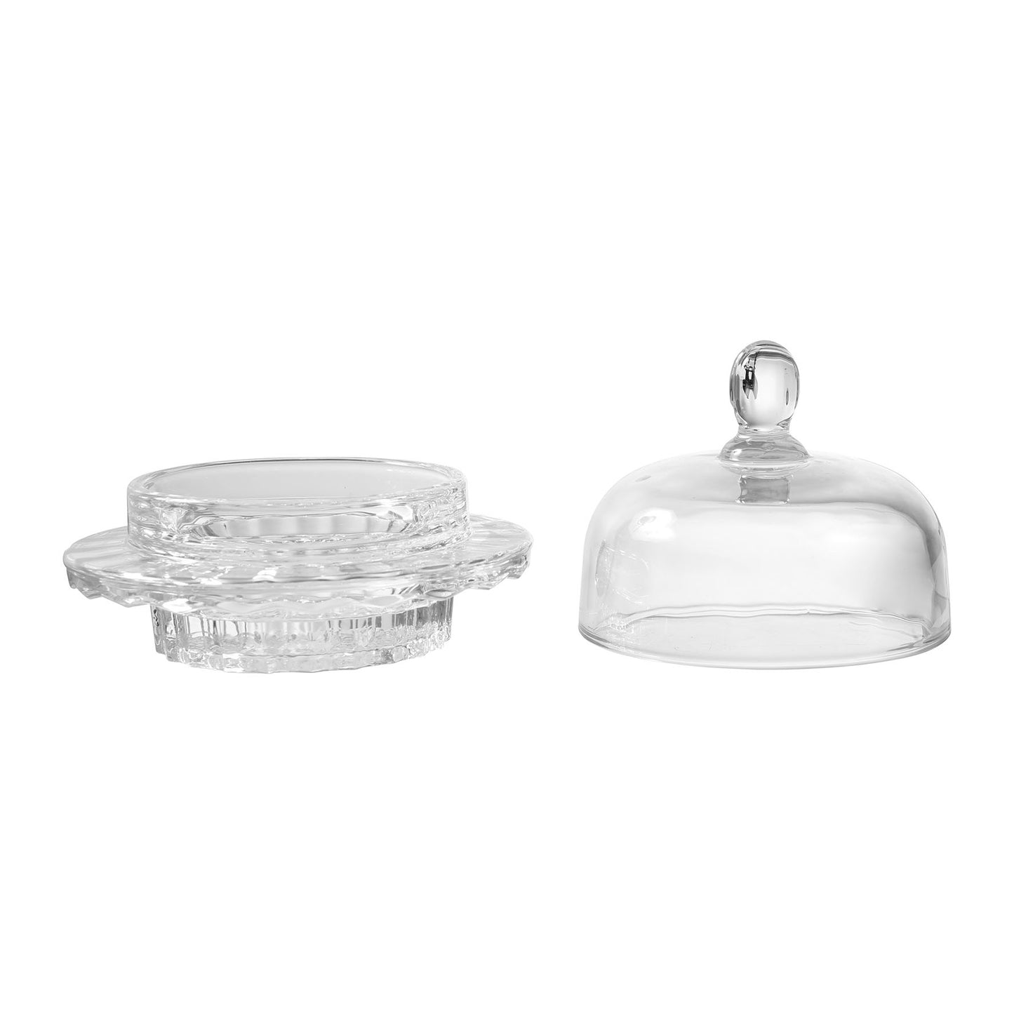 Round glass butter dish