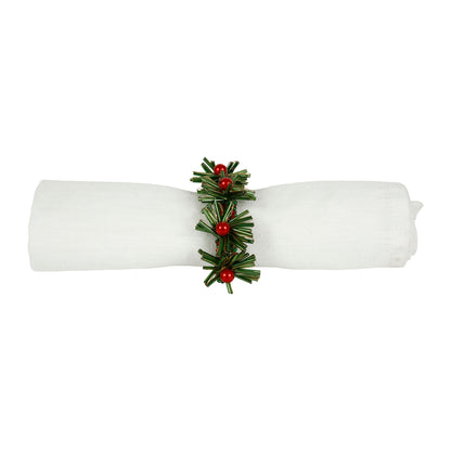 Festive Holly Beaded Demilune Napkin Ring
