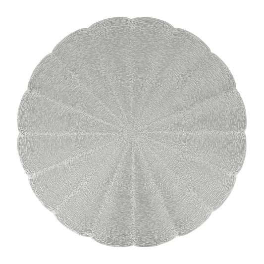 Round scalloped silver placemat