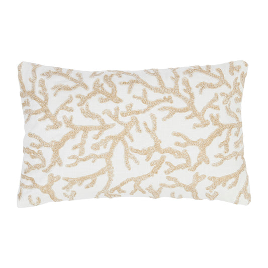 Embroidered coral motif cushion, 50x30cm