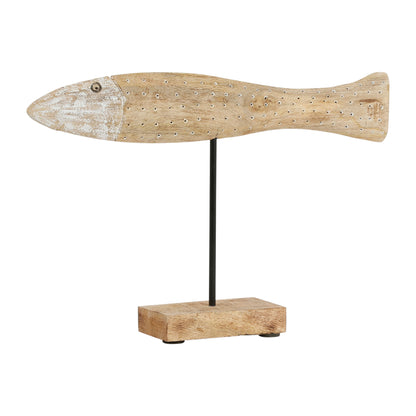 Tall decorative fish in natural mango wood & white painted finish