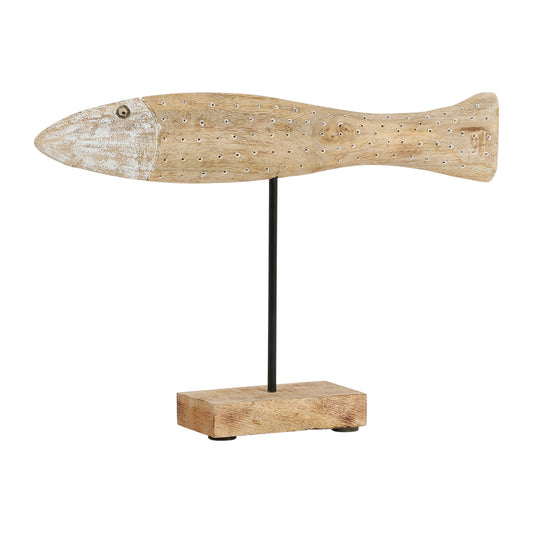 Tall decorative fish in natural mango wood & white painted finish