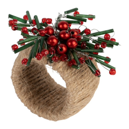 Festive Holly Beaded Circular Napkin Ring