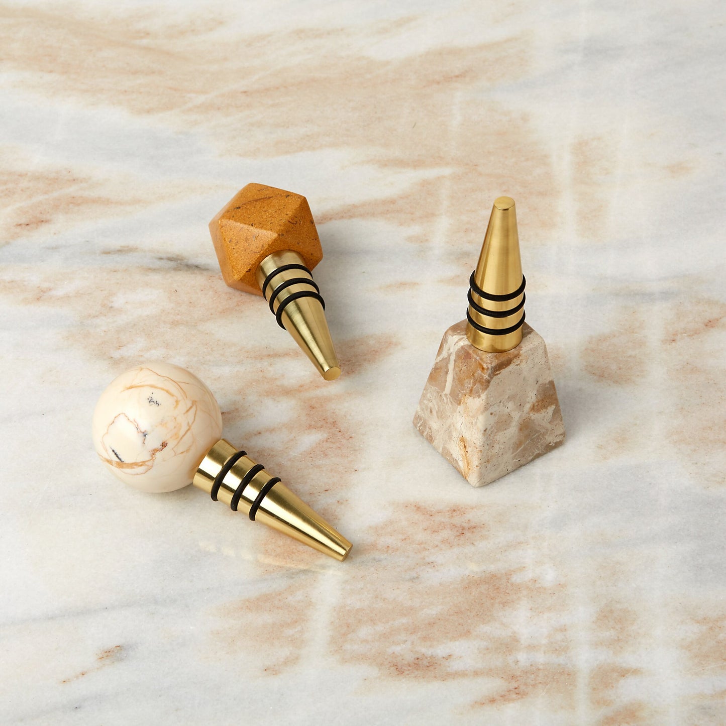 Set of 3 marble bottle stoppers