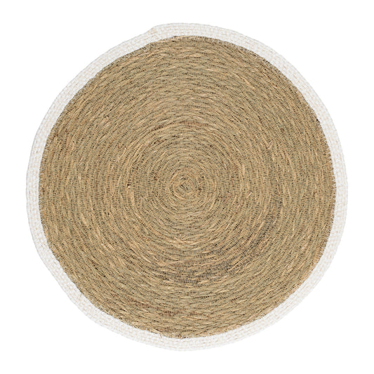 Decorative bordered round woven seagrass placemat