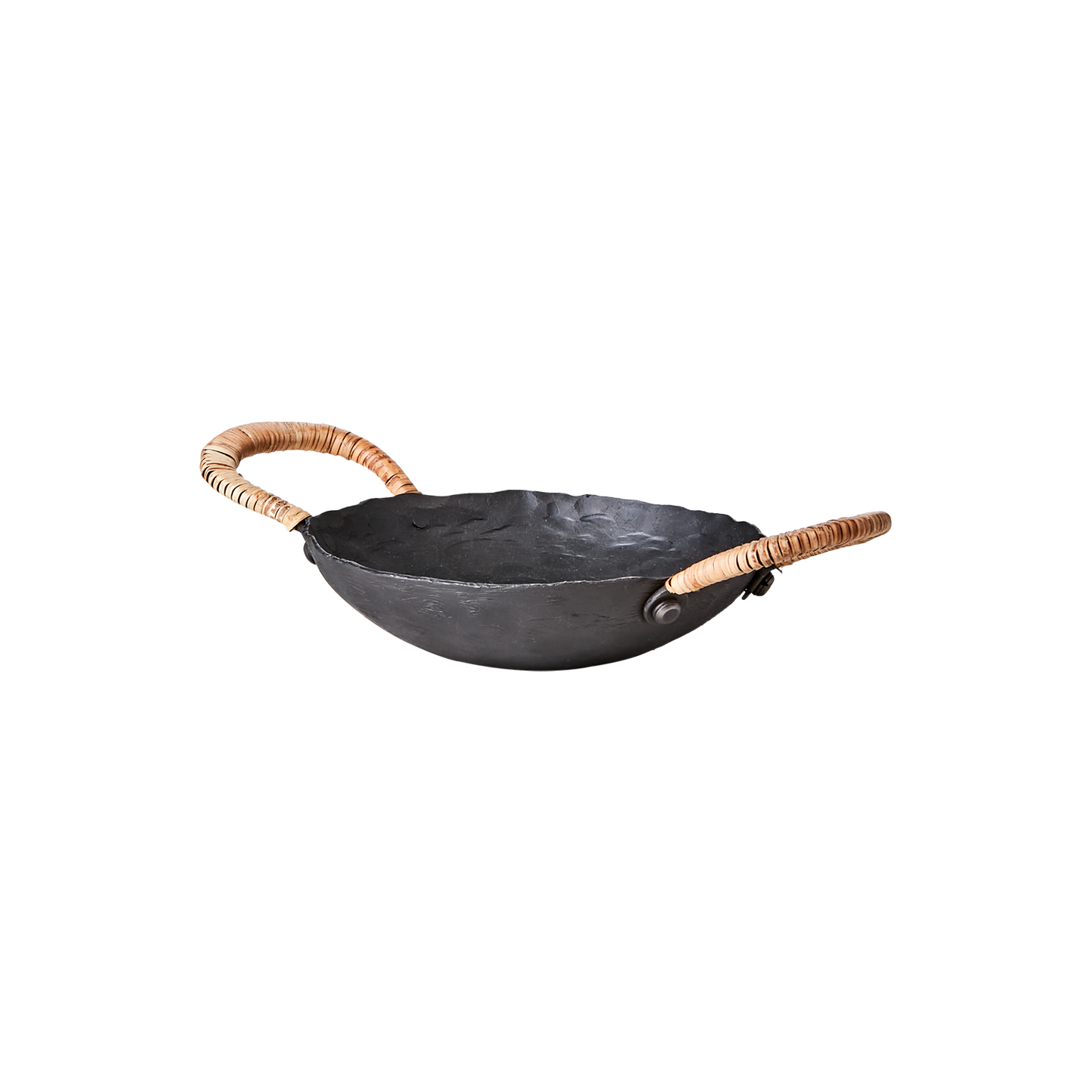 Iron dish with rattan handles