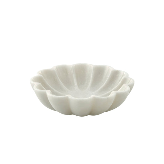 White marble decorative bowl with scalloped detail