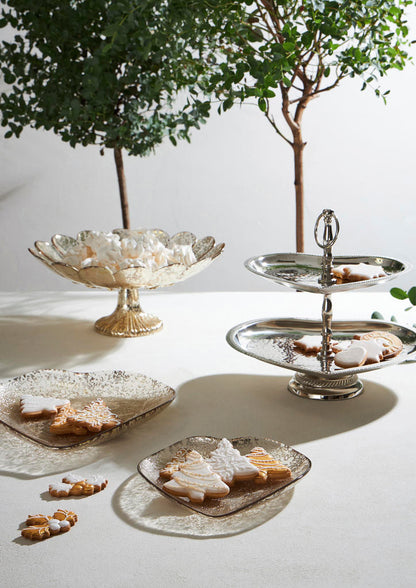 Metallic Glass Cake Dish with Stem Base