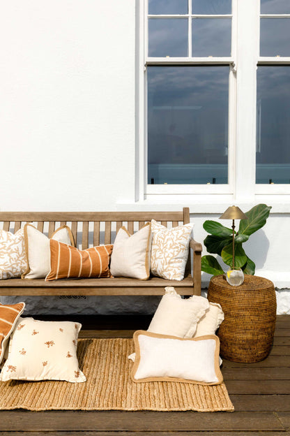 Velvet striped terracotta cushion, 50x30cm