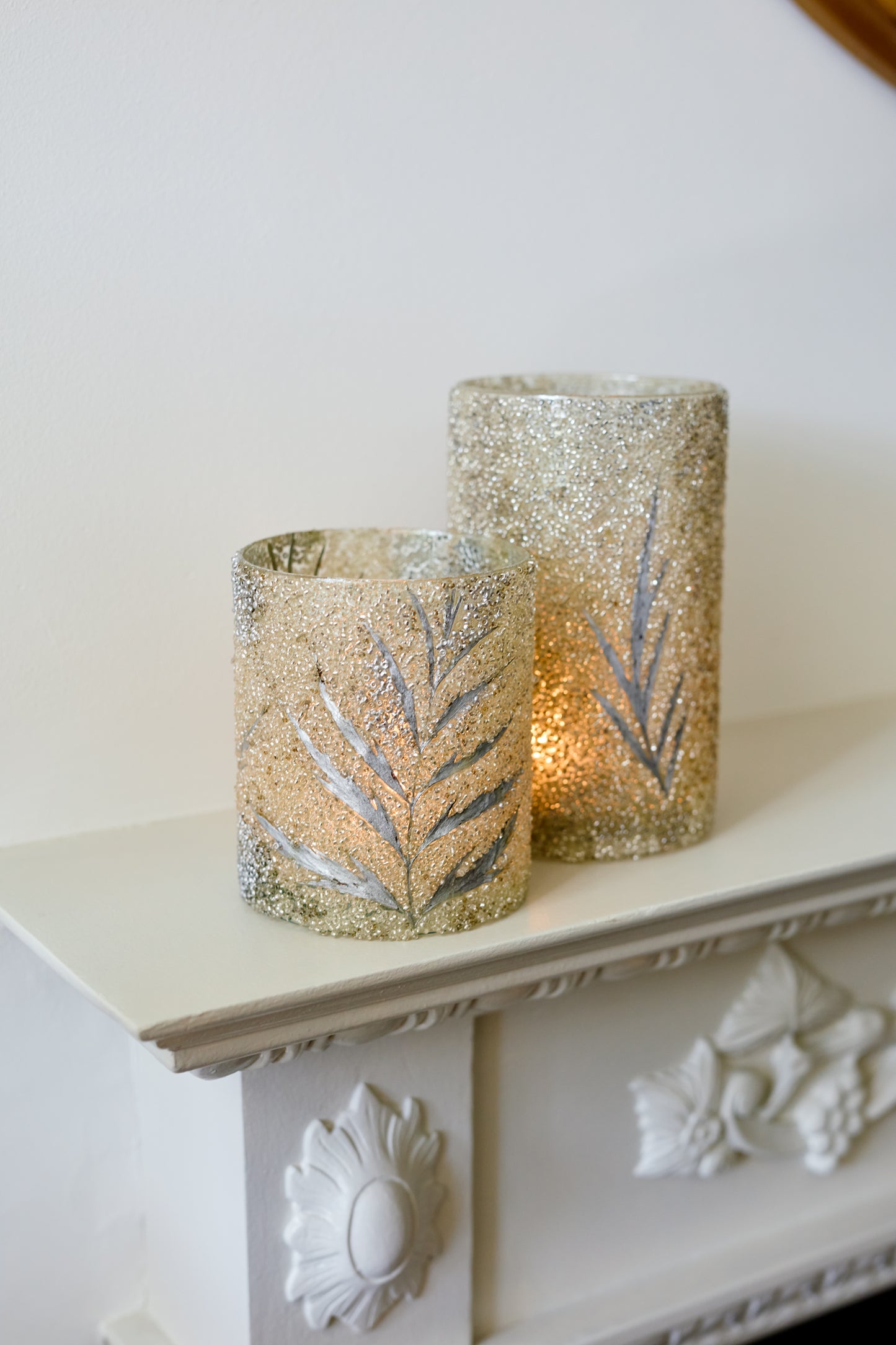 Small sparkling grey and silver candle holder