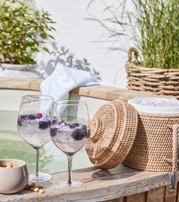 Rattan ice bucket with tongs