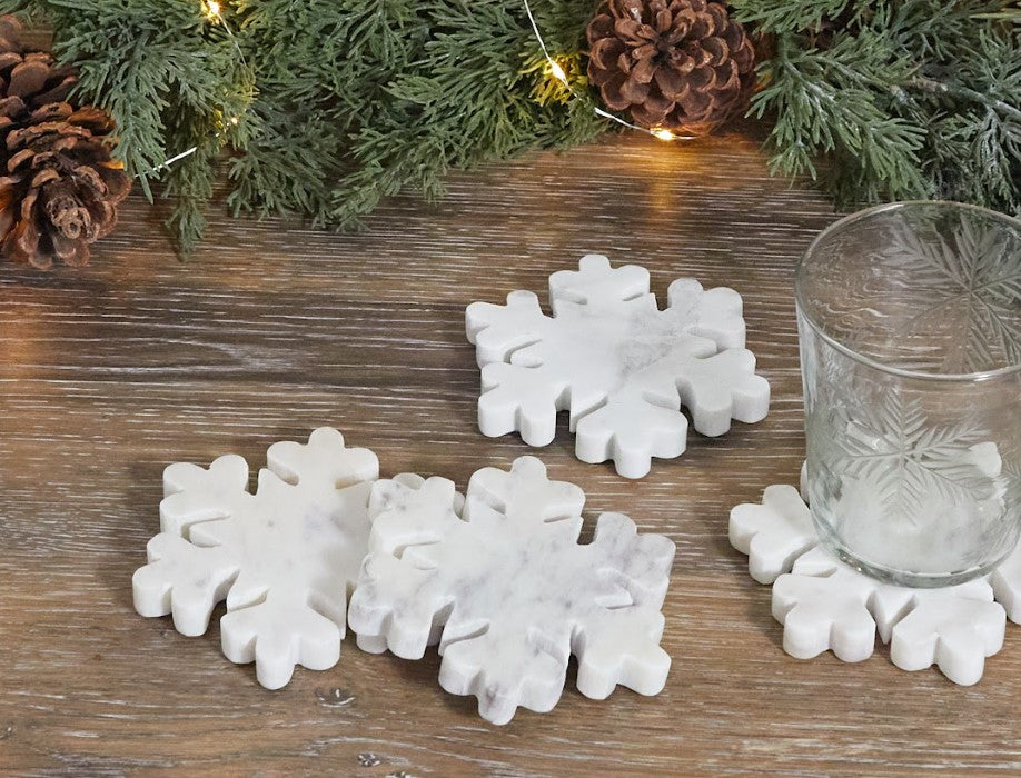 Snowflake marble coasters, set of 4