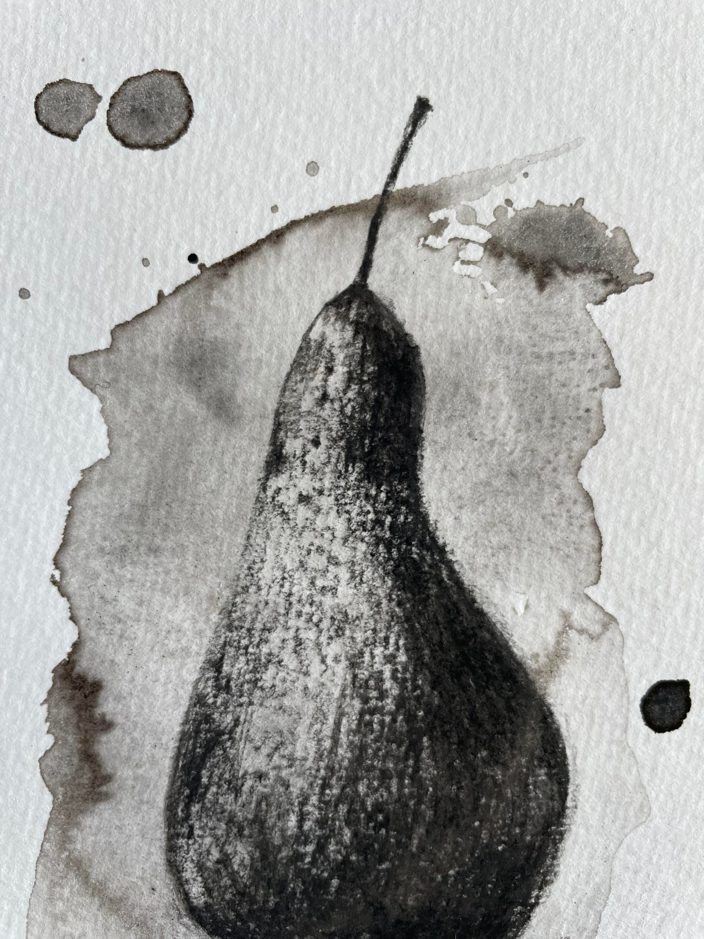 Pear framed charcoal drawing