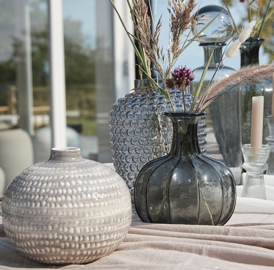 Small grey ceramic patterned vase