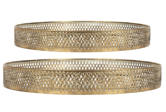 Set of 2 iron & mirror gold trays