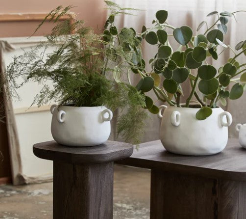 White and beige pot with handles