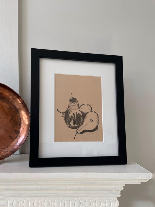 Three Pears framed charcoal drawing