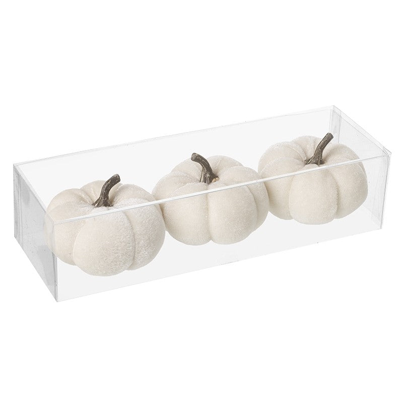 Set of three white velvet pumpkins