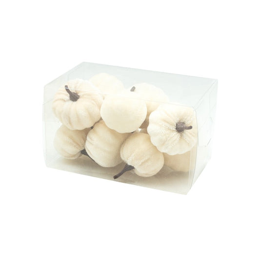 Set of 12 white velvet mini pumpkins