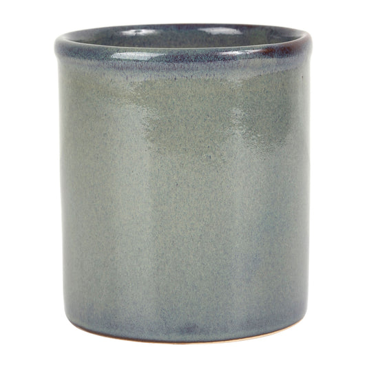 Glazed blue-green ceramic cutlery jar
