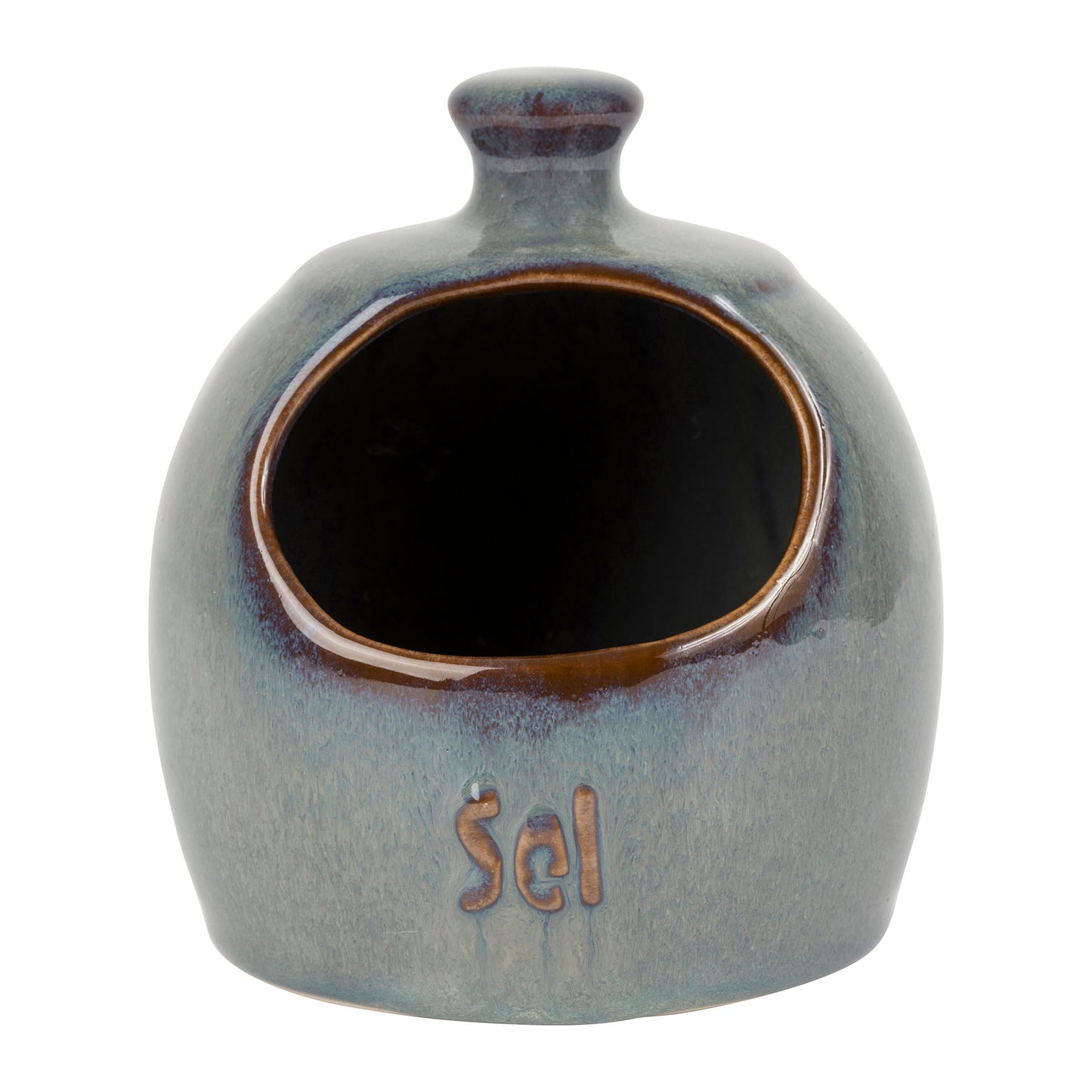 Glazed blue-green ceramic salt cellar