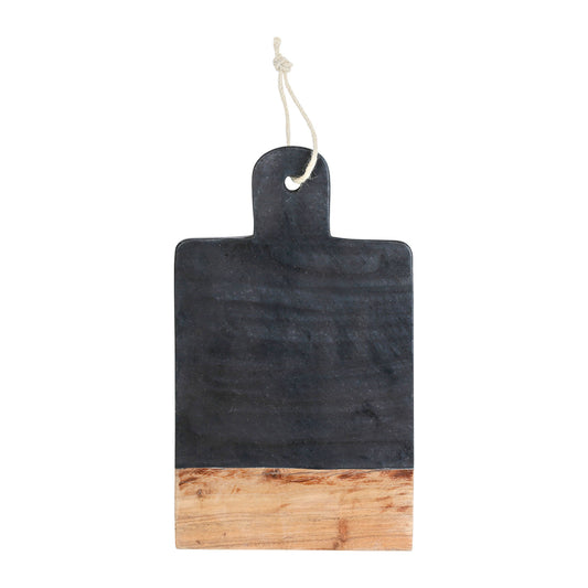 Black marble & wood rectangular cutting board with cord